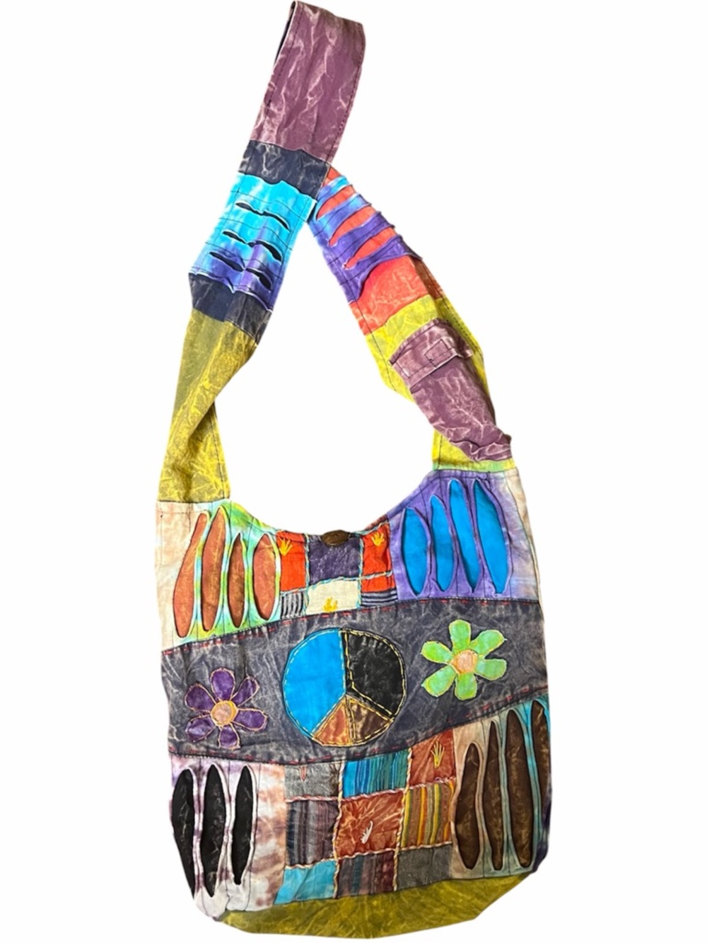 Rising International NWT Patchwork Peace Sign Boho Hobo  colorful bag Bag